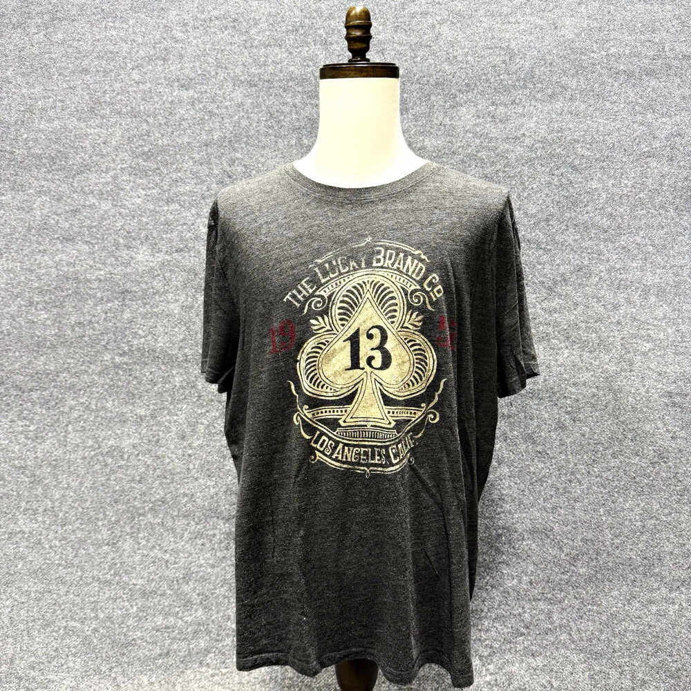 Lucky Brand T-Shirt Mens XXL Gray Ace of Spades Lucky 13 Los Angeles Graphic